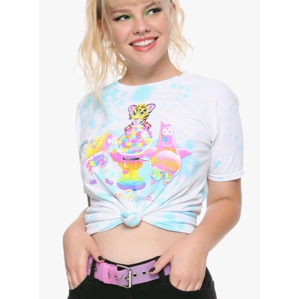 Lisa Frank x SpongeBob SquarePants Girls Medium Tshirt Blue Tie Dye Gumball